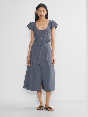 Aritzia Wilfred Governess Poplin Dress Scoop-Neck Midi Dress in Slate Blue